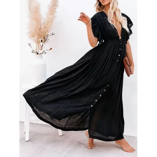 Short Sleeveless V-Back Drawstring Cover-Up Swimwear Short Sleeveless V-Back Drawstring Cover-Up Swimwear