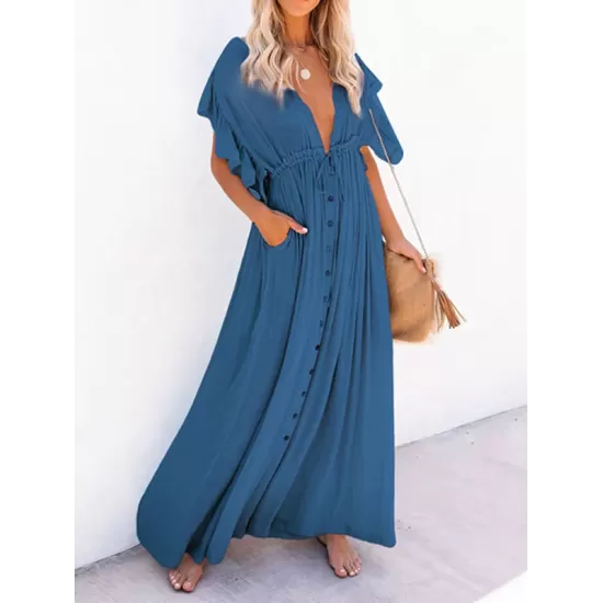 Short Sleeveless V-Back Drawstring Cover-Up Swimwear Short Sleeveless V-Back Drawstring Cover-Up Swimwear