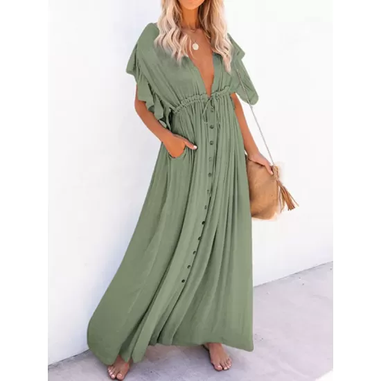 Short Sleeveless V-Back Drawstring Cover-Up Swimwear Short Sleeveless V-Back Drawstring Cover-Up Swimwear