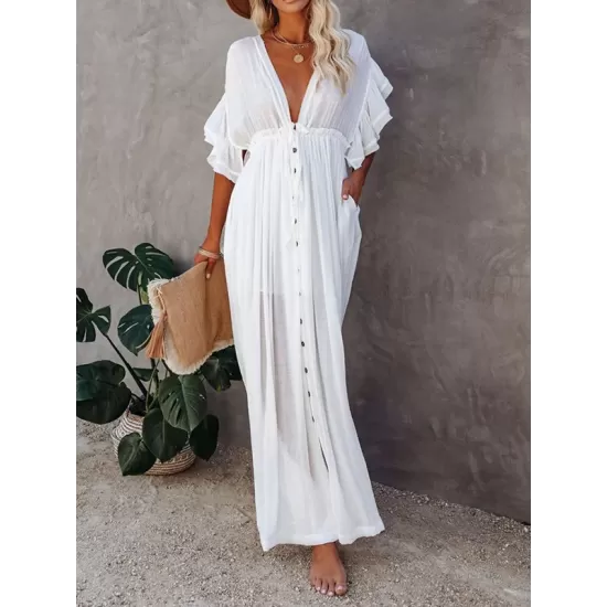 Short Sleeveless V-Back Drawstring Cover-Up Swimwear Short Sleeveless V-Back Drawstring Cover-Up Swimwear