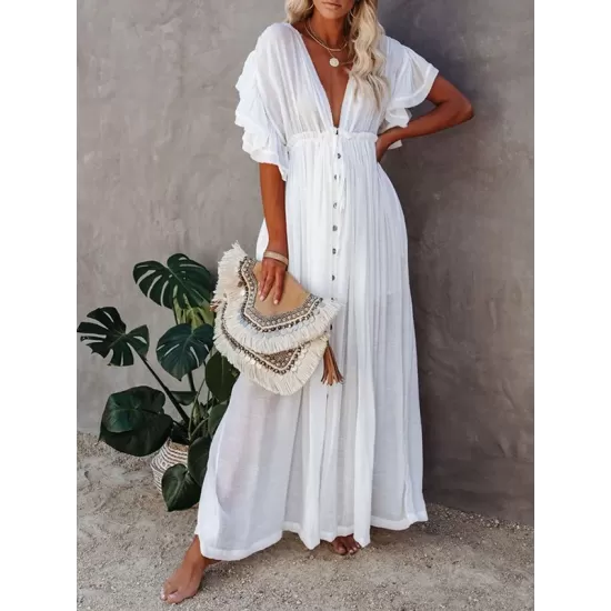 Short Sleeveless V-Back Drawstring Cover-Up Swimwear Short Sleeveless V-Back Drawstring Cover-Up Swimwear