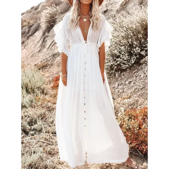Short Sleeveless V-Back Drawstring Cover-Up Swimwear Short Sleeveless V-Back Drawstring Cover-Up Swimwear