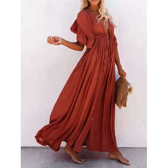 Short Sleeveless V-Back Drawstring Cover-Up Swimwear Short Sleeveless V-Back Drawstring Cover-Up Swimwear
