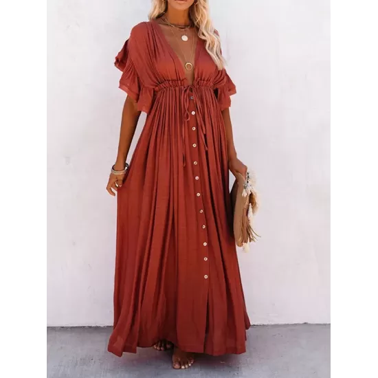 Short Sleeveless V-Back Drawstring Cover-Up Swimwear Short Sleeveless V-Back Drawstring Cover-Up Swimwear