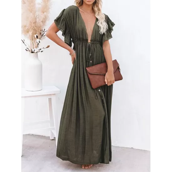 Short Sleeveless V-Back Drawstring Cover-Up Swimwear Short Sleeveless V-Back Drawstring Cover-Up Swimwear