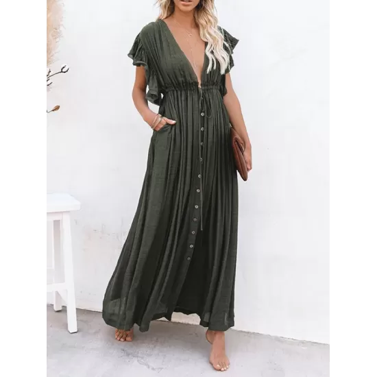Short Sleeveless V-Back Drawstring Cover-Up Swimwear Short Sleeveless V-Back Drawstring Cover-Up Swimwear