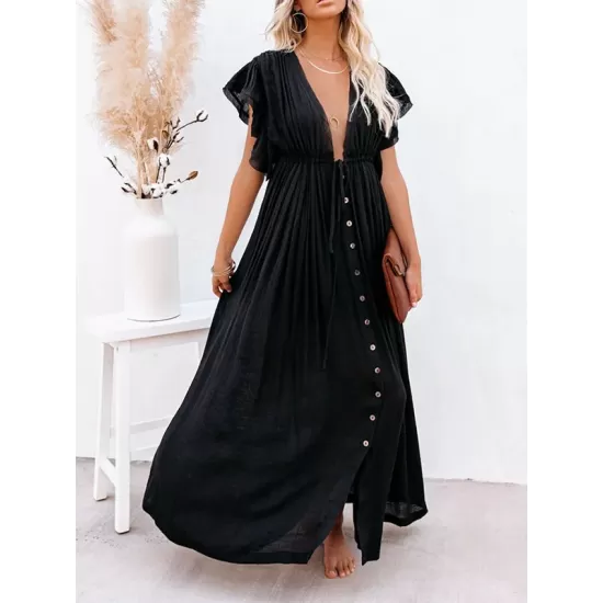Short Sleeveless V-Back Drawstring Cover-Up Swimwear Short Sleeveless V-Back Drawstring Cover-Up Swimwear