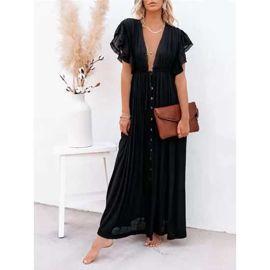 Short Sleeveless V-Back Drawstring Cover-Up Swimwear Short Sleeveless V-Back Drawstring Cover-Up Swimwear