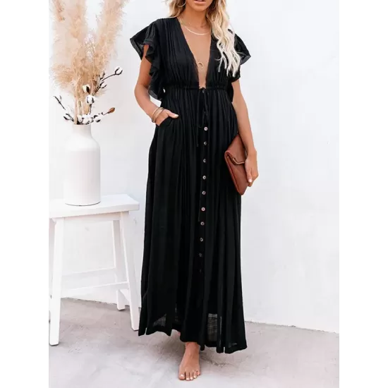 Short Sleeveless V-Back Drawstring Cover-Up Swimwear Short Sleeveless V-Back Drawstring Cover-Up Swimwear