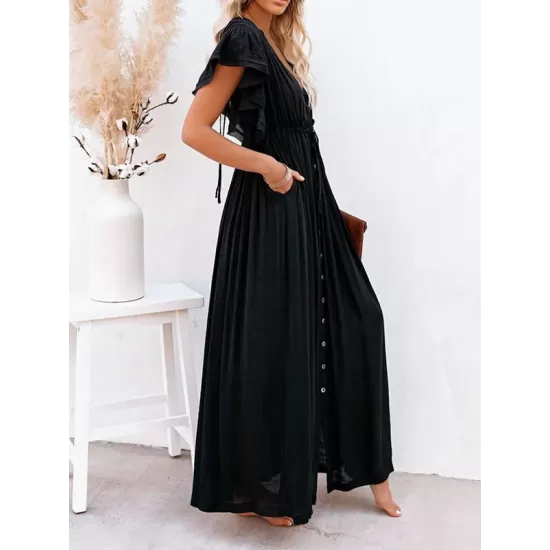 Short Sleeveless V-Back Drawstring Cover-Up Swimwear Short Sleeveless V-Back Drawstring Cover-Up Swimwear