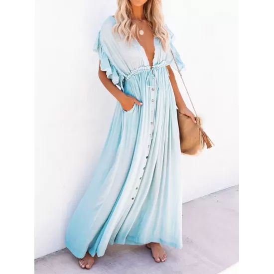Short Sleeveless V-Back Drawstring Cover-Up Swimwear Short Sleeveless V-Back Drawstring Cover-Up Swimwear