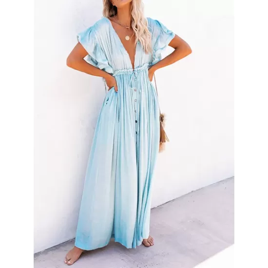 Short Sleeveless V-Back Drawstring Cover-Up Swimwear Short Sleeveless V-Back Drawstring Cover-Up Swimwear