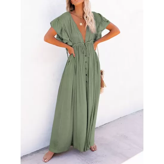 Short Sleeveless V-Back Drawstring Cover-Up Swimwear Short Sleeveless V-Back Drawstring Cover-Up Swimwear