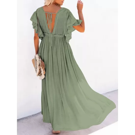 Short Sleeveless V-Back Drawstring Cover-Up Swimwear Short Sleeveless V-Back Drawstring Cover-Up Swimwear