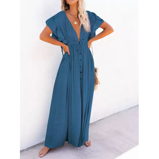 Short Sleeveless V-Back Drawstring Cover-Up Swimwear Short Sleeveless V-Back Drawstring Cover-Up Swimwear
