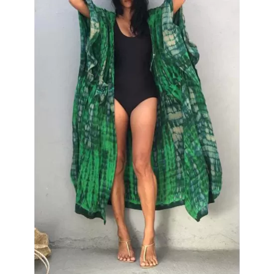 Long Sleeve Floral Hooded Loose Cover-Up Swimwear Long Sleeve Floral Hooded Loose Cover-Up Swimwear