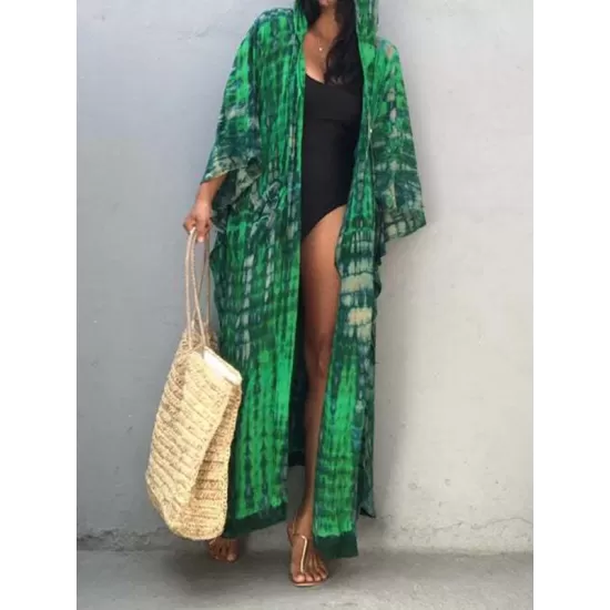 Long Sleeve Floral Hooded Loose Cover-Up Swimwear Long Sleeve Floral Hooded Loose Cover-Up Swimwear