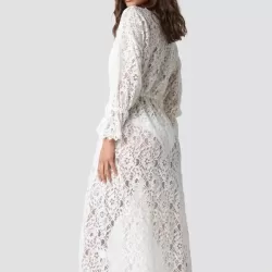 Long Sleeve Lace Split-Joint Lace-Up Vacation Cover-Up Swimwear