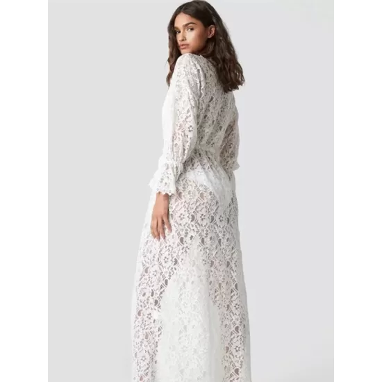 Long Sleeve Lace Split-Joint Lace-Up Vacation Cover-Up Swimwear Long Sleeve Lace Split-Joint Lace-Up Vacation Cover-Up Swimwear