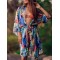 Half-Sleeve Floral Chiffon Cardigan Sash Cover-Up Swimwear
