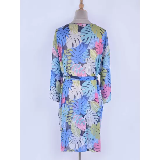 Half-Sleeve Floral Chiffon Cardigan Sash Cover-Up Swimwear Half-Sleeve Floral Chiffon Cardigan Sash Cover-Up Swimwear
