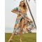 Short Sleeve Floral V-Neck Cardigan Midi Dress Cover-Up Swimwear