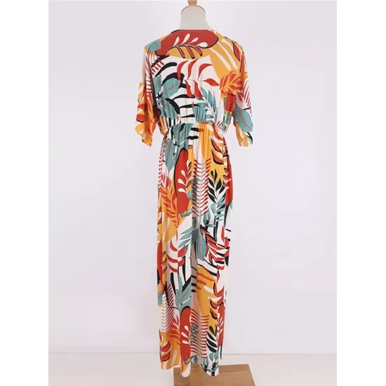 Short Sleeve Floral V-Neck Cardigan Midi Dress Cover-Up Swimwear Short Sleeve Floral V-Neck Cardigan Midi Dress Cover-Up Swimwear