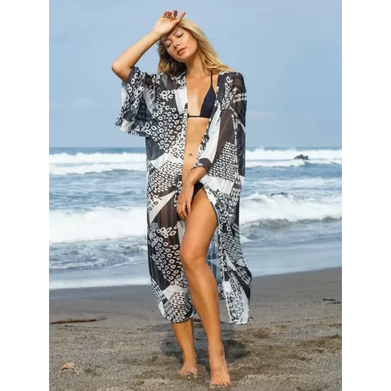 Loose Floral Half Sleeve Cardigan Thin Cover-Up Swimwear Loose Floral Half Sleeve Cardigan Thin Cover-Up Swimwear