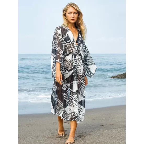 Loose Floral Half Sleeve Cardigan Thin Cover-Up Swimwear Loose Floral Half Sleeve Cardigan Thin Cover-Up Swimwear