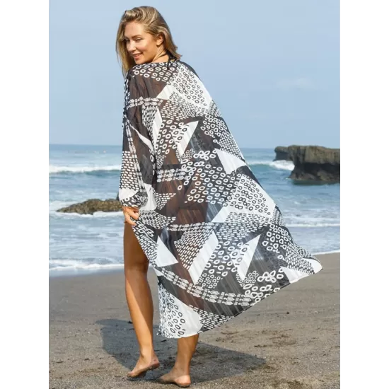 Loose Floral Half Sleeve Cardigan Thin Cover-Up Swimwear Loose Floral Half Sleeve Cardigan Thin Cover-Up Swimwear