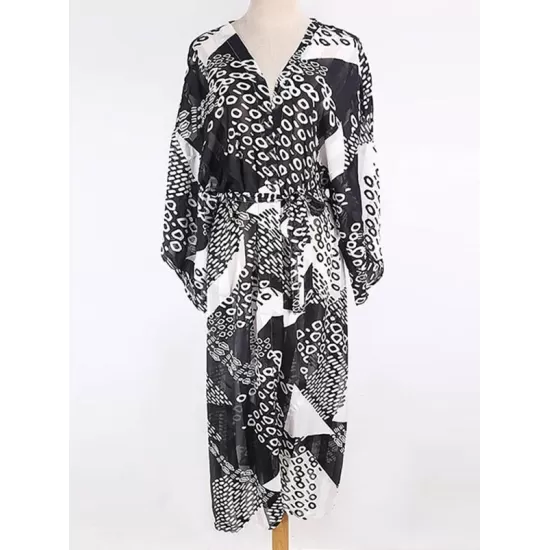 Loose Floral Half Sleeve Cardigan Thin Cover-Up Swimwear Loose Floral Half Sleeve Cardigan Thin Cover-Up Swimwear