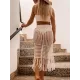 Knitted Hollow See-Through Split-Side Tasseled Cover-Up Swimwear Knitted Hollow See-Through Split-Side Tasseled Cover-Up Swimwear