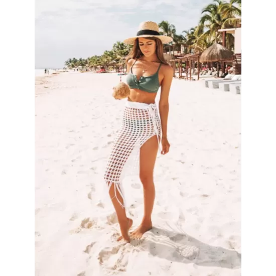 Knitted Hollow See-Through Split-Side Tasseled Cover-Up Swimwear Knitted Hollow See-Through Split-Side Tasseled Cover-Up Swimwear