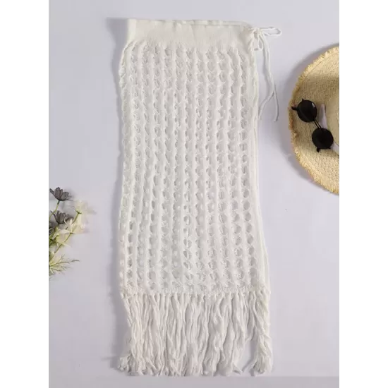 Knitted Hollow See-Through Split-Side Tasseled Cover-Up Swimwear Knitted Hollow See-Through Split-Side Tasseled Cover-Up Swimwear