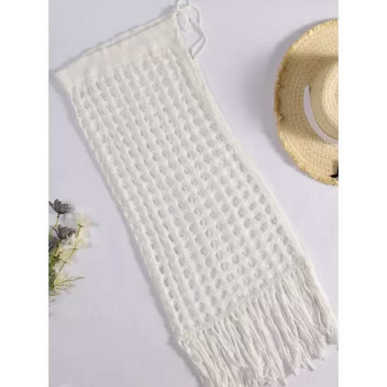 Knitted Hollow See-Through Split-Side Tasseled Cover-Up Swimwear Knitted Hollow See-Through Split-Side Tasseled Cover-Up Swimwear