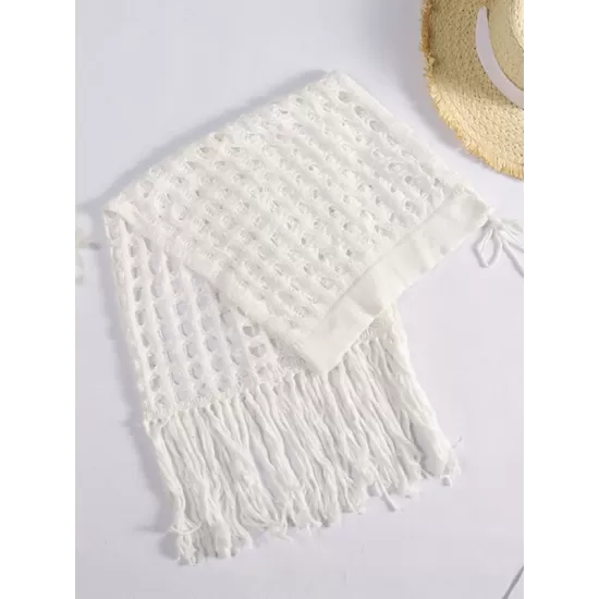 Knitted Hollow See-Through Split-Side Tasseled Cover-Up Swimwear Knitted Hollow See-Through Split-Side Tasseled Cover-Up Swimwear