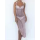Spaghetti-Neck Hollow Split-Side See-Through Backless Cover-Up Swimwear Spaghetti-Neck Hollow Split-Side See-Through Backless Cover-Up Swimwear