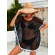 Round-Neck See-Through Mesh Split-Joint Tasseled Cover-Up Swimwear Round-Neck See-Through Mesh Split-Joint Tasseled Cover-Up Swimwear