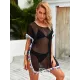 Round-Neck See-Through Mesh Split-Joint Tasseled Cover-Up Swimwear Round-Neck See-Through Mesh Split-Joint Tasseled Cover-Up Swimwear