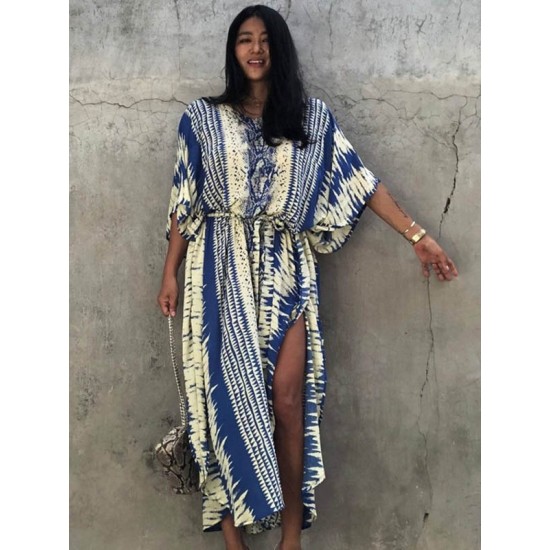 Loose H-Line V-Neck Bandage Snake-Print Cover-Up Swimwear Loose H-Line V-Neck Bandage Snake-Print Cover-Up Swimwear