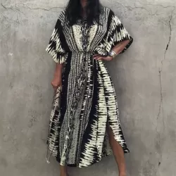 Loose H-Line V-Neck Bandage Snake-Print Cover-Up Swimwear