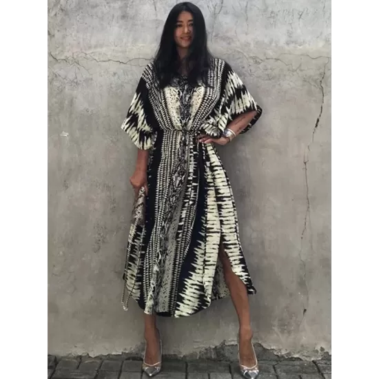 Loose H-Line V-Neck Bandage Snake-Print Cover-Up Swimwear Loose H-Line V-Neck Bandage Snake-Print Cover-Up Swimwear
