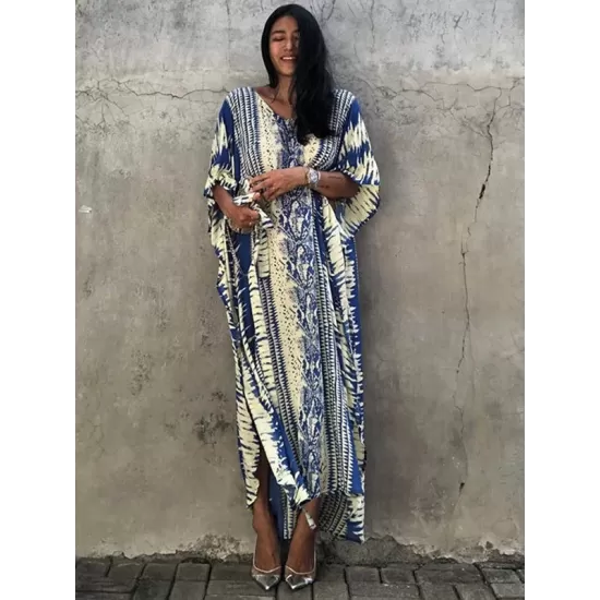 Loose H-Line V-Neck Bandage Snake-Print Cover-Up Swimwear Loose H-Line V-Neck Bandage Snake-Print Cover-Up Swimwear
