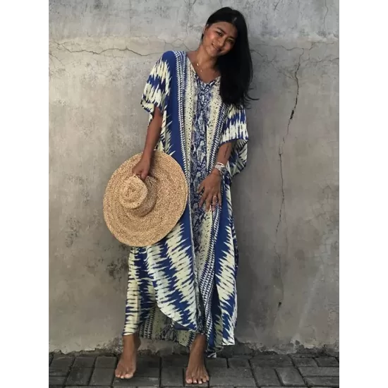 Loose H-Line V-Neck Bandage Snake-Print Cover-Up Swimwear Loose H-Line V-Neck Bandage Snake-Print Cover-Up Swimwear