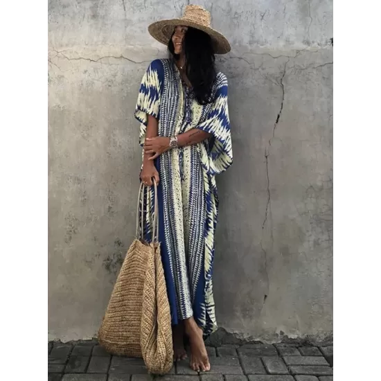 Loose H-Line V-Neck Bandage Snake-Print Cover-Up Swimwear Loose H-Line V-Neck Bandage Snake-Print Cover-Up Swimwear