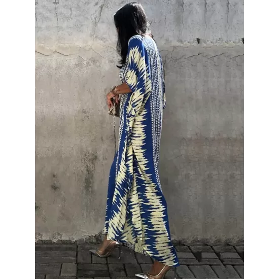 Loose H-Line V-Neck Bandage Snake-Print Cover-Up Swimwear Loose H-Line V-Neck Bandage Snake-Print Cover-Up Swimwear