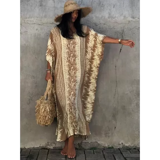 Loose H-Line V-Neck Bandage Snake-Print Cover-Up Swimwear Loose H-Line V-Neck Bandage Snake-Print Cover-Up Swimwear