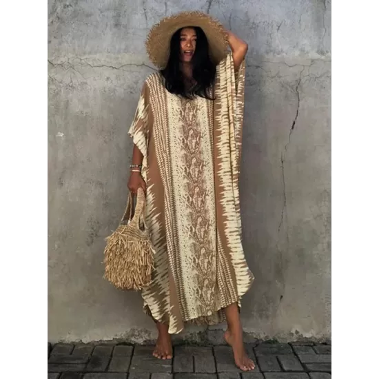Loose H-Line V-Neck Bandage Snake-Print Cover-Up Swimwear Loose H-Line V-Neck Bandage Snake-Print Cover-Up Swimwear