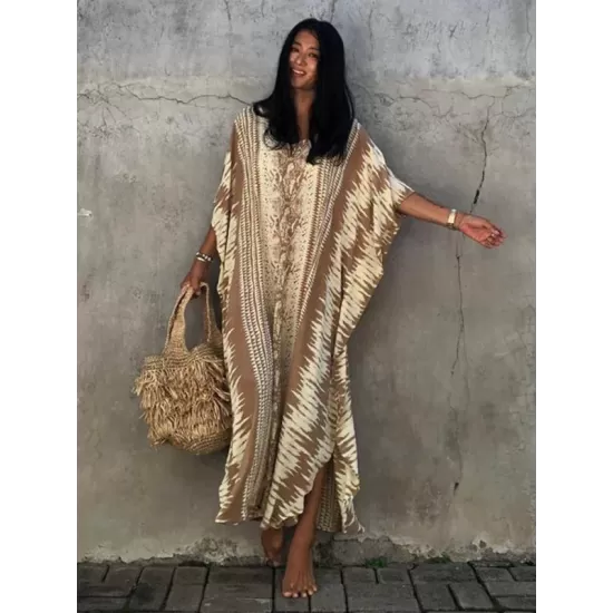 Loose H-Line V-Neck Bandage Snake-Print Cover-Up Swimwear Loose H-Line V-Neck Bandage Snake-Print Cover-Up Swimwear