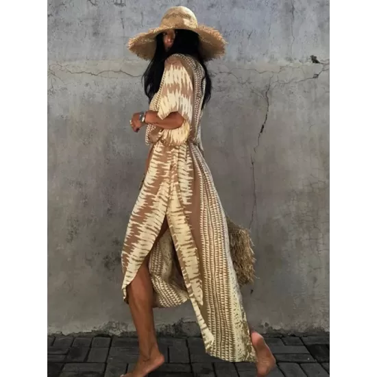 Loose H-Line V-Neck Bandage Snake-Print Cover-Up Swimwear Loose H-Line V-Neck Bandage Snake-Print Cover-Up Swimwear